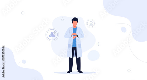 Doctor checking smartwatch, digital health, medical technology, futuristic healthcare concept