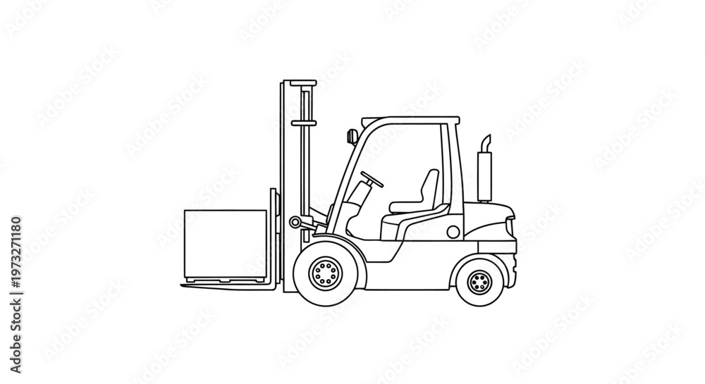Naklejka premium A heavy yellow forklift truck loader and industrial lift vehicle isolated on a white background for warehouse cargo transportation and construction industry machinery illustration