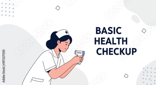 Nurse checking temperature with infrared thermometer, basic health checkup concept