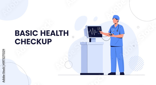 Doctor checking vital signs on medical monitor, basic health checkup concept