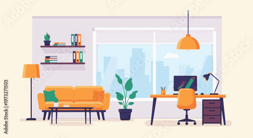 Modern Home Office and Living Area Design 1.