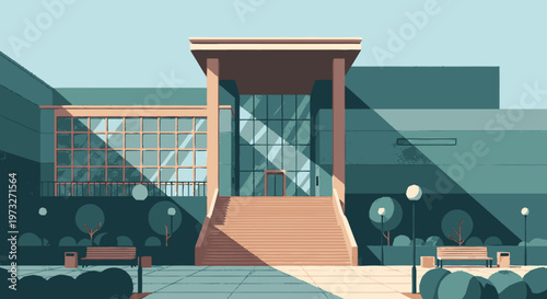 Modern building entrance with columns.