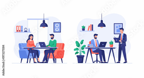 Diverse professionals collaborating in modern office settings 1.