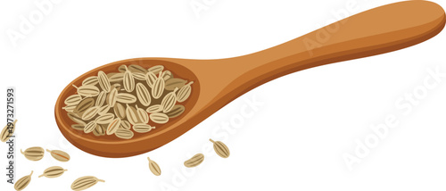Cartoon wooden spoon with seeds in colorful vector illustration of natural food ingredient and herbal cooking design