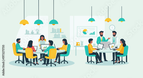 Diverse team collaborating in modern office meeting rooms 3.