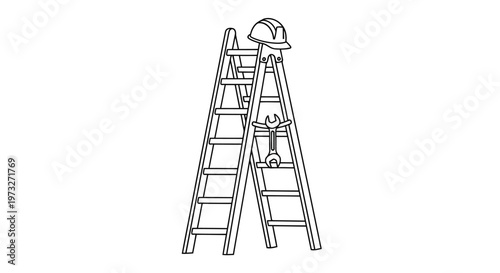 Professional metal stepladder and folding aluminum construction tool isolated on white background as a 3d object symbolising business success and the work to climb up steps