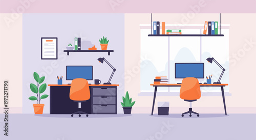 Modern Office Desks with Computers and Chairs 4.