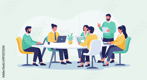 Diverse team collaborating in a modern office meeting room 8.