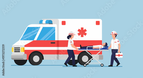 Emergency Medical Team Transporting Patient with Ambulance.