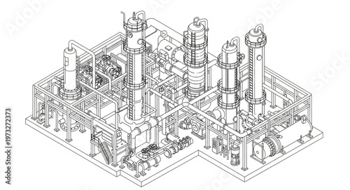 Isometric Detailed Architectural City Line Drawing Illustration.