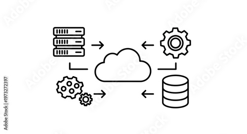 Cloud Computing Data Storage and Processing with Servers and Gears Iconography