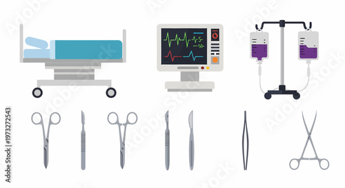 Medical Equipment and Surgical Instruments Illustration.