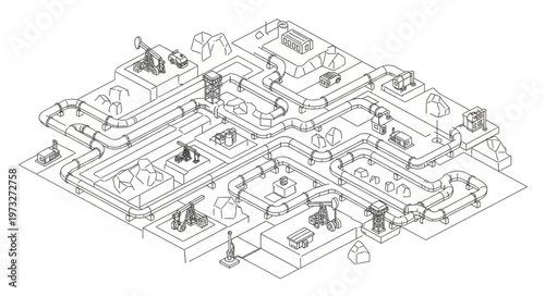 Isometric Circuit Board Layout With Electronic Components.