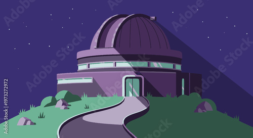 Observatory Building on a Hilltop at Night.
