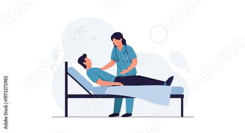 Nurse Caring for Patient in Hospital Bed - Medical Care Illustration