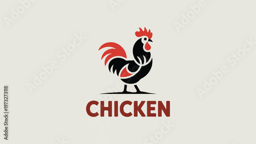 A minimalist logo design featuring a stylized chicken standing proudly