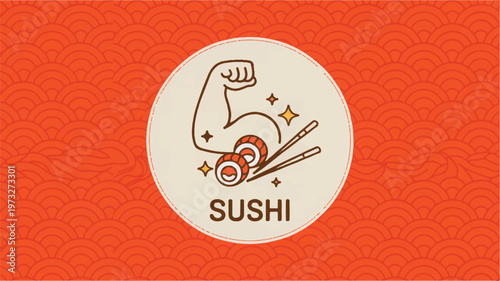 An educational diagram showing a portion of sushi on a plate with chopsticks