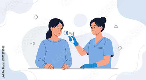 Nurse checking temperature with infrared thermometer, healthcare concept