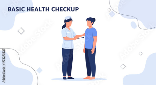 Nurse Performing Basic Health Checkup on Patient, Medical Examination Illustration
