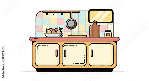 Vintage style kitchen counter and cabinets.