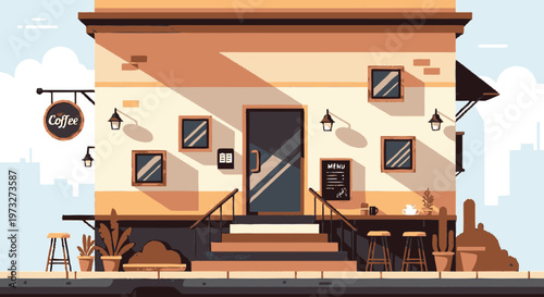 Vintage Coffee Shop Front Exterior.