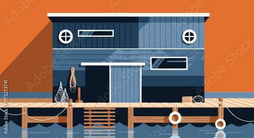 Blue house on the water dock.
