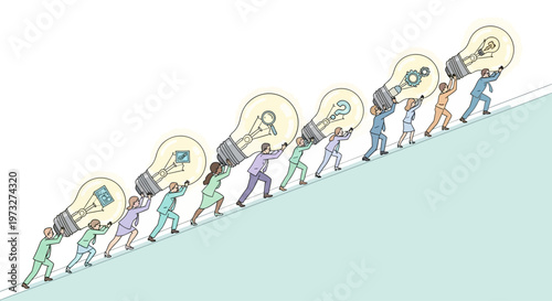 People working together with lightbulbs.