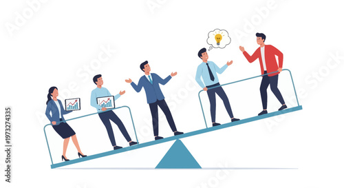 Business people balancing on seesaw.