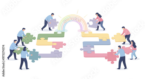 People working together on puzzle pieces.