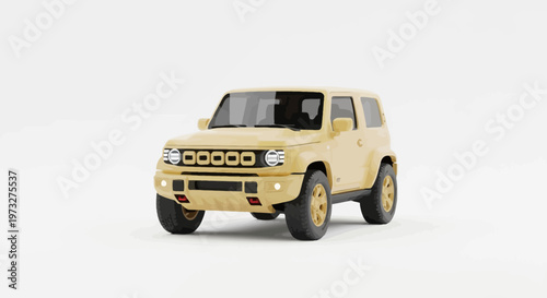 Yellow SUV vehicle with grill.