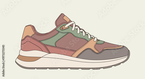 Colorful athletic shoe with laces.