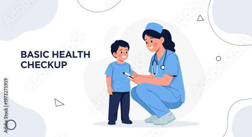 Nurse Checks Up on Happy Child, Basic Health Checkup Illustration
