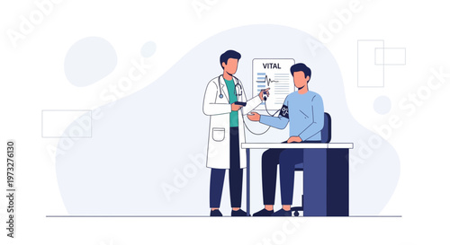 Doctor checking patient's vital signs, medical checkup, health care concept illustration