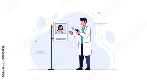 Doctor using digital thermometer for remote patient consultation and diagnosis