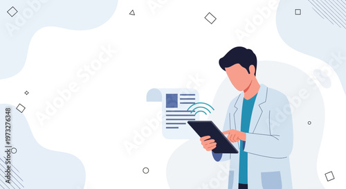 Doctor using tablet for medical records and digital health data analysis