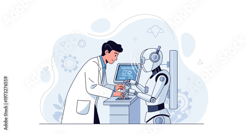 Scientist and Robot Collaboration in Futuristic Laboratory