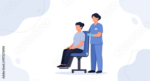 Doctor giving injection to patient sitting on chair, medical procedure, healthcare concept