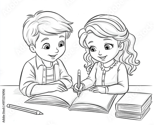 Kids learning together in a classroom setting with books