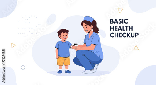 Doctor examining child, basic health checkup, medical care, pediatrics, illustration