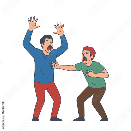 Two men arguing and shouting, conflict and disagreement illustration