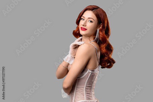 Beautiful young lady with r...