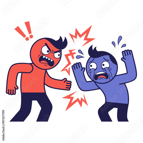 Aggressive character yelling at crying character, conflict, argument, dispute, emotional stress
