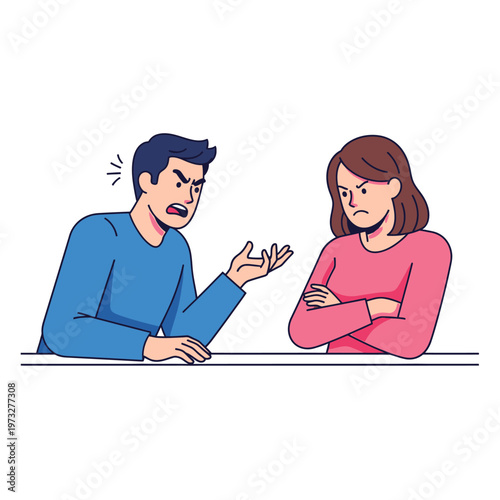 Angry Couple Arguing, Man Shouting at Woman, Relationship Conflict, Disagreement Illustration