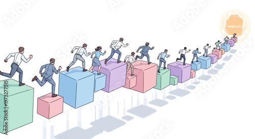 Business people climbing career growth blocks.