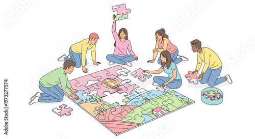 People working on a puzzle together.