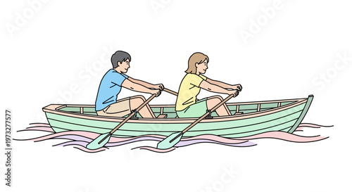 Two people rowing a boat together.