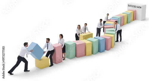 Business people moving colorful blocks together.