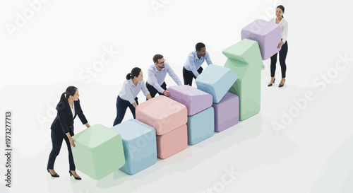 People working together with blocks.