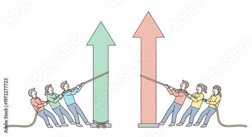 People pulling on ropes attached arrows.