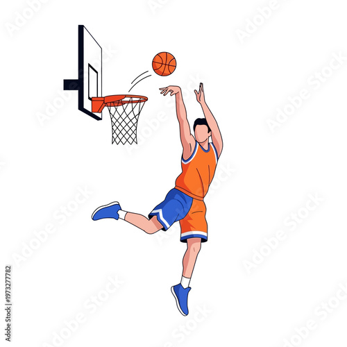 Basketball Player Shooting Layup Over White Background, Dynamic Action Shot